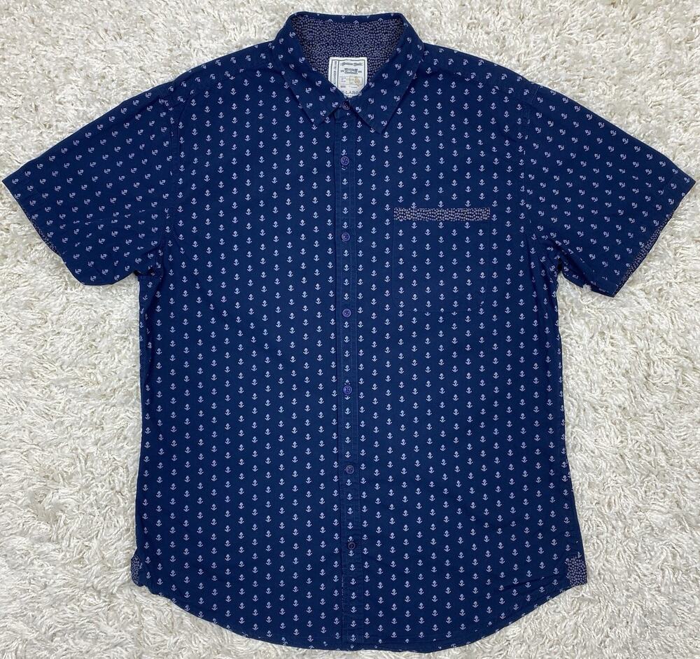 Colours Alexander Julian Shirt Mens XL Navy Anchor Print Cotton Short Sleeve Geo